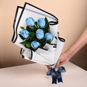 Flower Bouquet of 6 Blue Spray Roses In Premium Paper