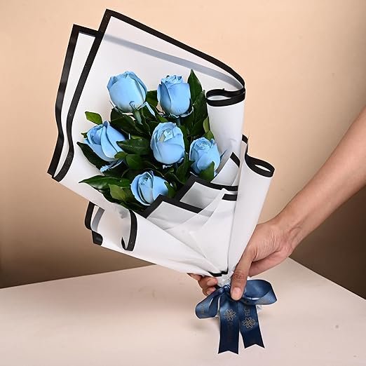 Flower Bouquet of 6 Blue Spray Roses In Premium Paper