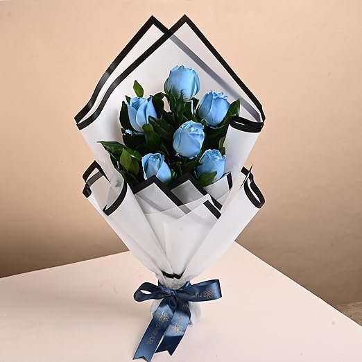 Flower Bouquet of 6 Blue Spray Roses In Premium Paper - Image 4