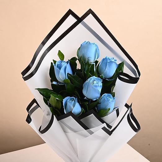 Flower Bouquet of 6 Blue Spray Roses In Premium Paper - Image 3