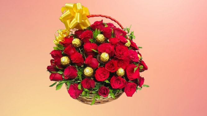 RedRose Basket with Ferrero Rocher Chocolate